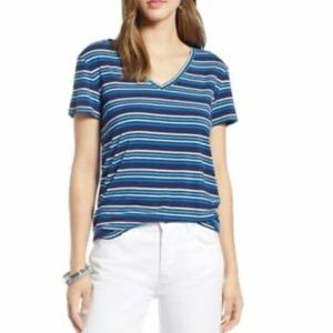 EUC Halogen® Modal Jersey V-Neck Tee Navy Multi Striped Size XL
